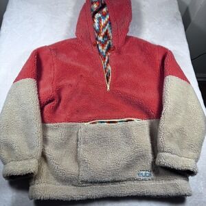 Eubi Reversible‎ Hoodie Mens 2XL Sherpa Fleece Coral Tan Geometric Pullover